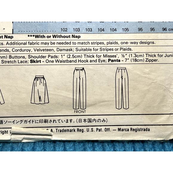 McCalls 7303 Sewing pattern suit blazer pant 1980s size 8 - Picture 7 of 7